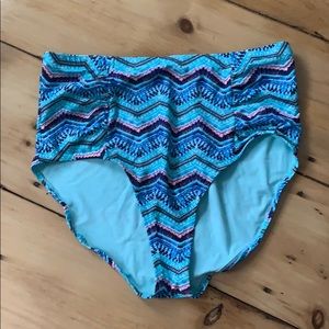 Forever 21+ Blue Patterned High Waist Swim Bottoms